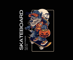 Orange Blue Illustrated Skateboard Hoodie